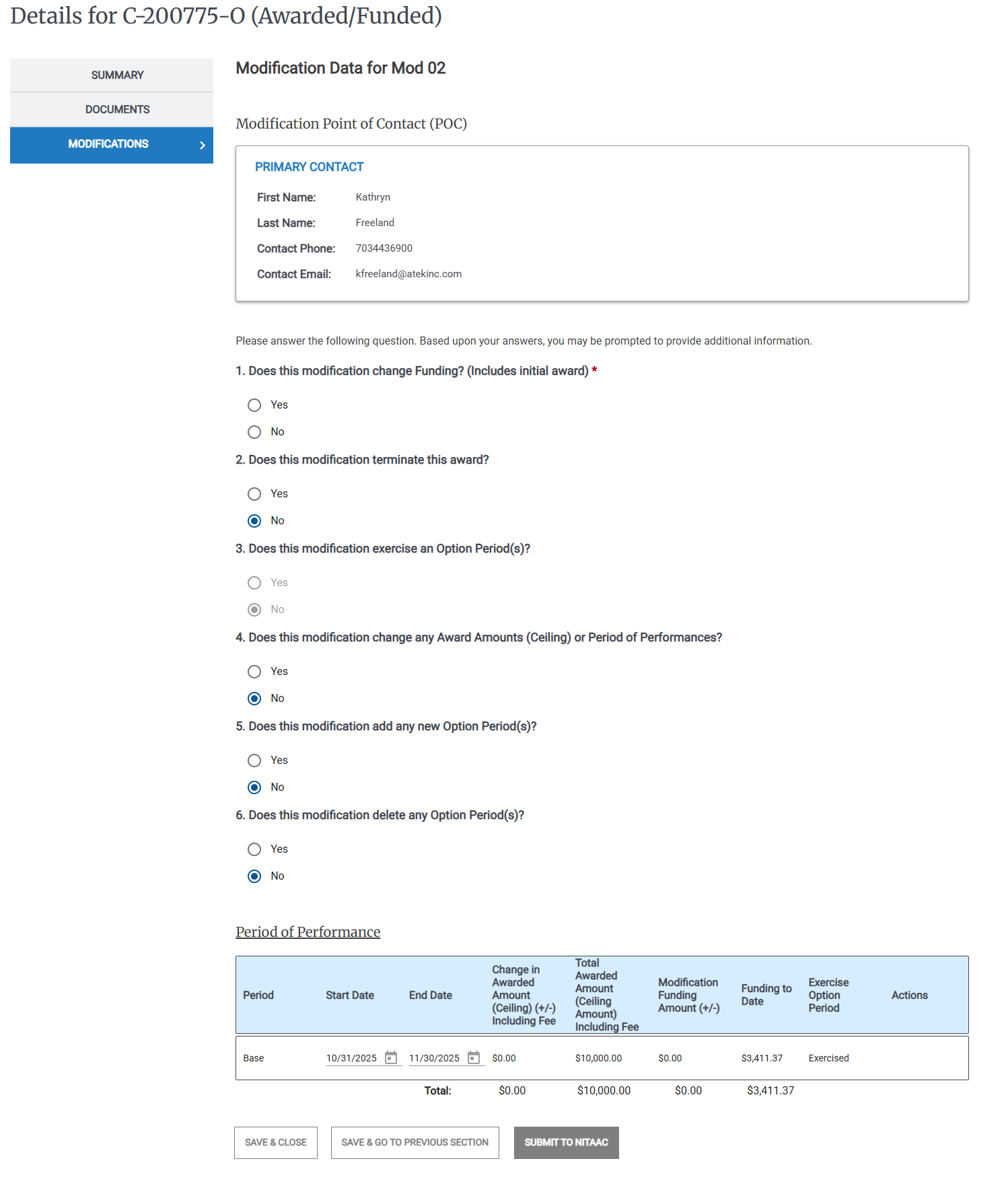 Screenshot of the Modification Data for Mod page.