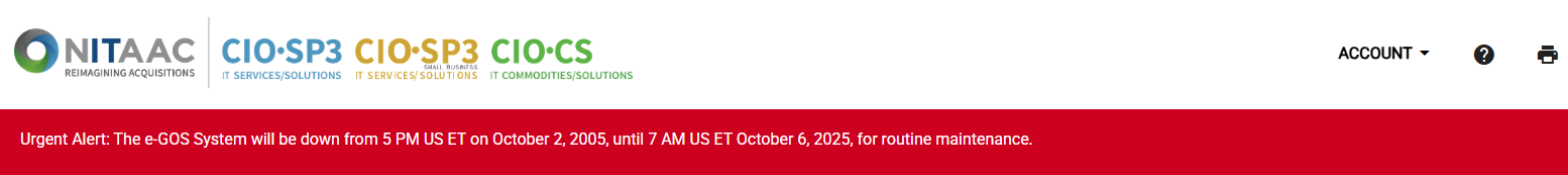 Screenshot of a sample Urgent Alert Banner. This banner appears at the top of the e‑GOS page for all logged-in users when an administrator schedules an urgent Alert announcement.
