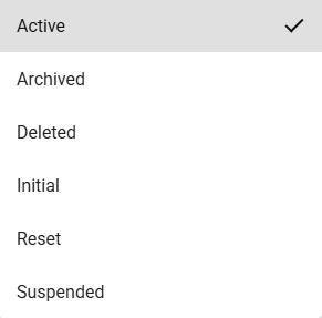 Screenshot of the Contract Holder User Status Drop-Down List.