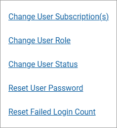 Screenshot of the Actions Menu in Contract Holder User Management. Use the menu to make changes to individual users in your organization.