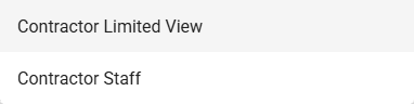 Screenshot of the drop-down list of available roles for Contract Holder staff.