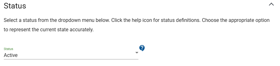 Screenshot of the Contract Holder User Management Status Selection area.
