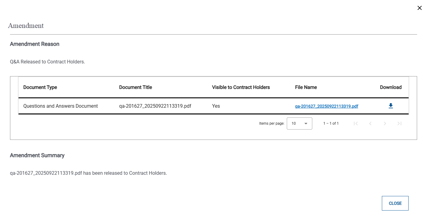 Screenshot of the Amendment Detail pop-up.