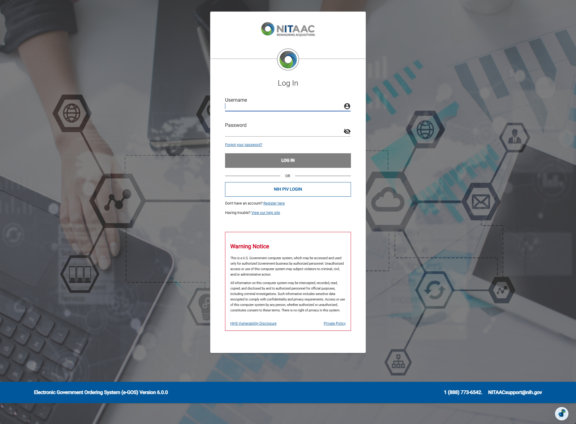 Screenshot of the e‑GOS Login Page.