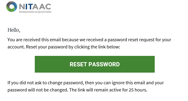 Screenshot of the Reset Password email. Click Reset Password to open e-GOS and reset your password.