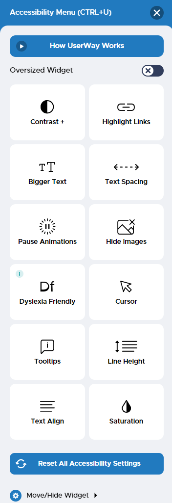 Accessibility Menu Screenshot of the Accessibility Menu. the Accessibility menu lets you configure the e-GOS system's appearance to make it easier for you to view and use.