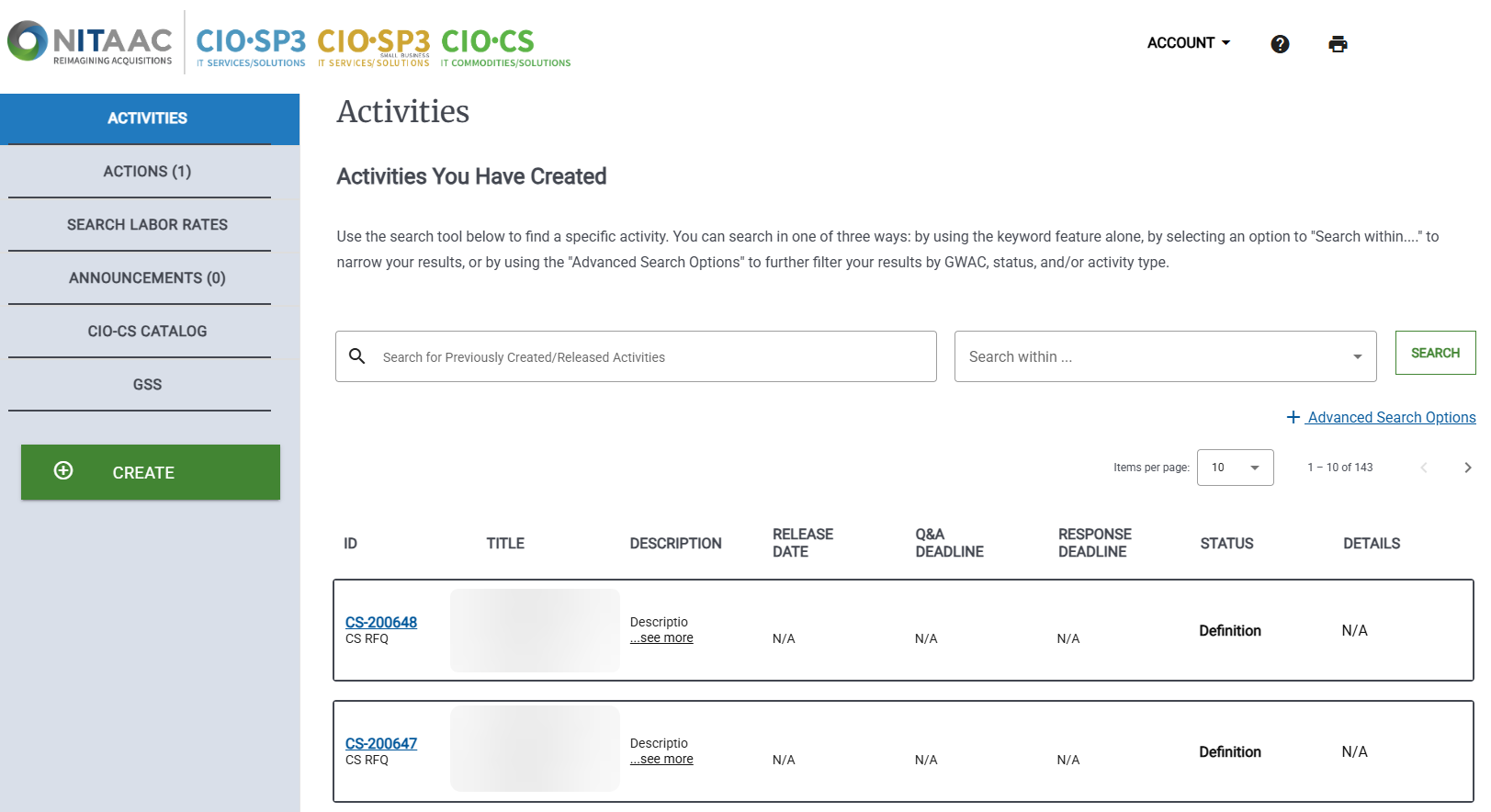 e-GOS Dashboard Screenshot of the e-GOS Dashboard that appears when you log in.