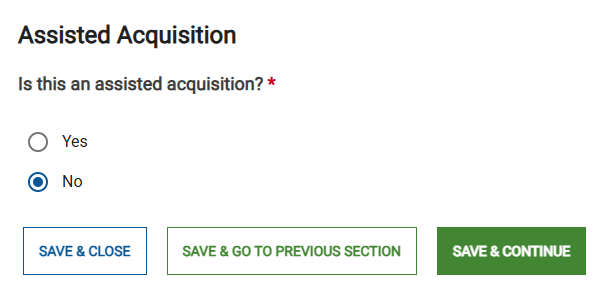 Screenshot of the Assisted Acquisition page.