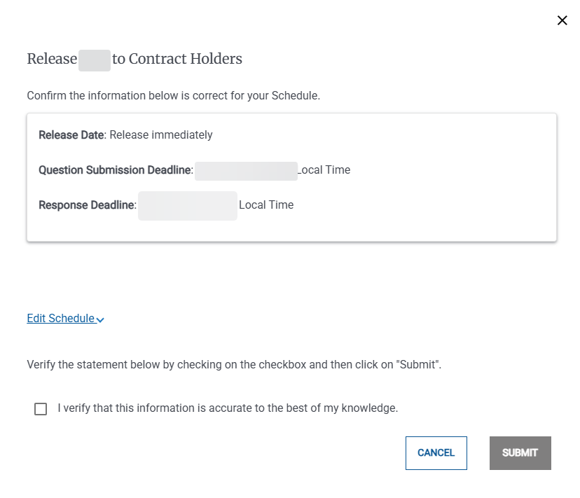 Screenshot of the Release to Contract Holders pop-up.