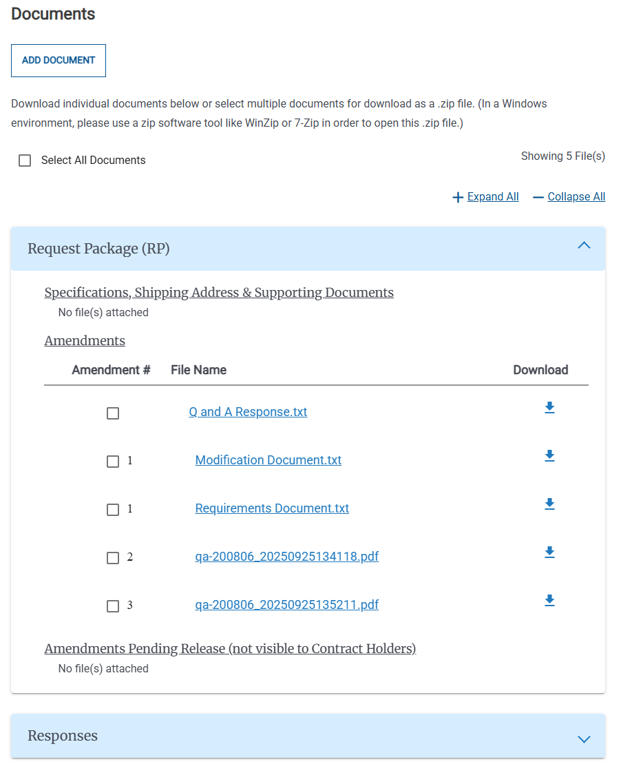 Screenshot of Q&A items in the Request Package in Documents in an Activity.