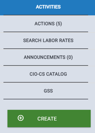 Screenshot of the Left Rail of the Dashboard for Federal Customers.