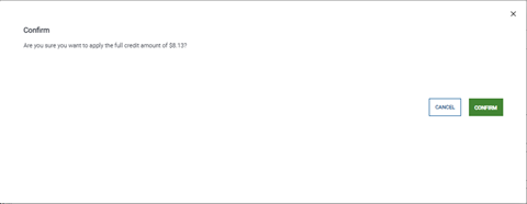 Screenshot of the Confirm Credit popup.