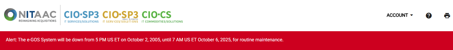 Screenshot of a sample Alert Banner. This banner appears at the top of the e‑GOS page for all logged-in users when an administrator schedules an Alert announcement.