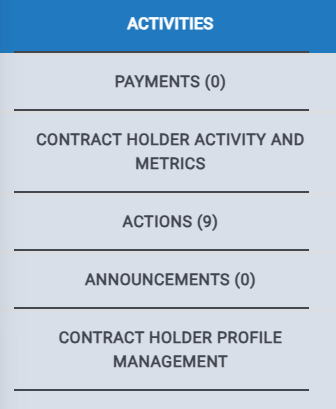 Contract Holder Left Rail Screenshot of the Left Rail of the Dashboard for Contract Holders