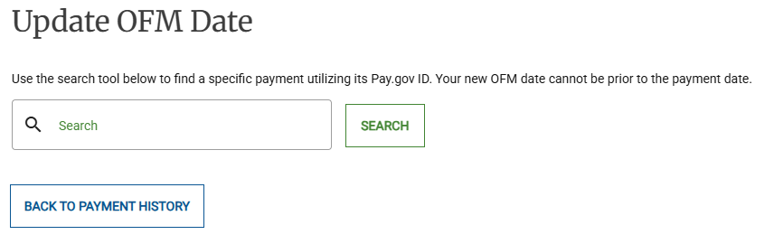 Update OFM Date Screenshot of the Update OFM page.