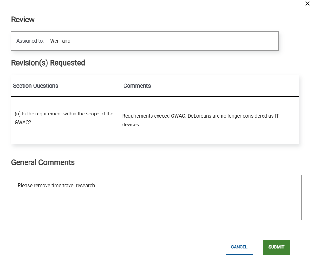 Screenshot of the Send for Revision page.