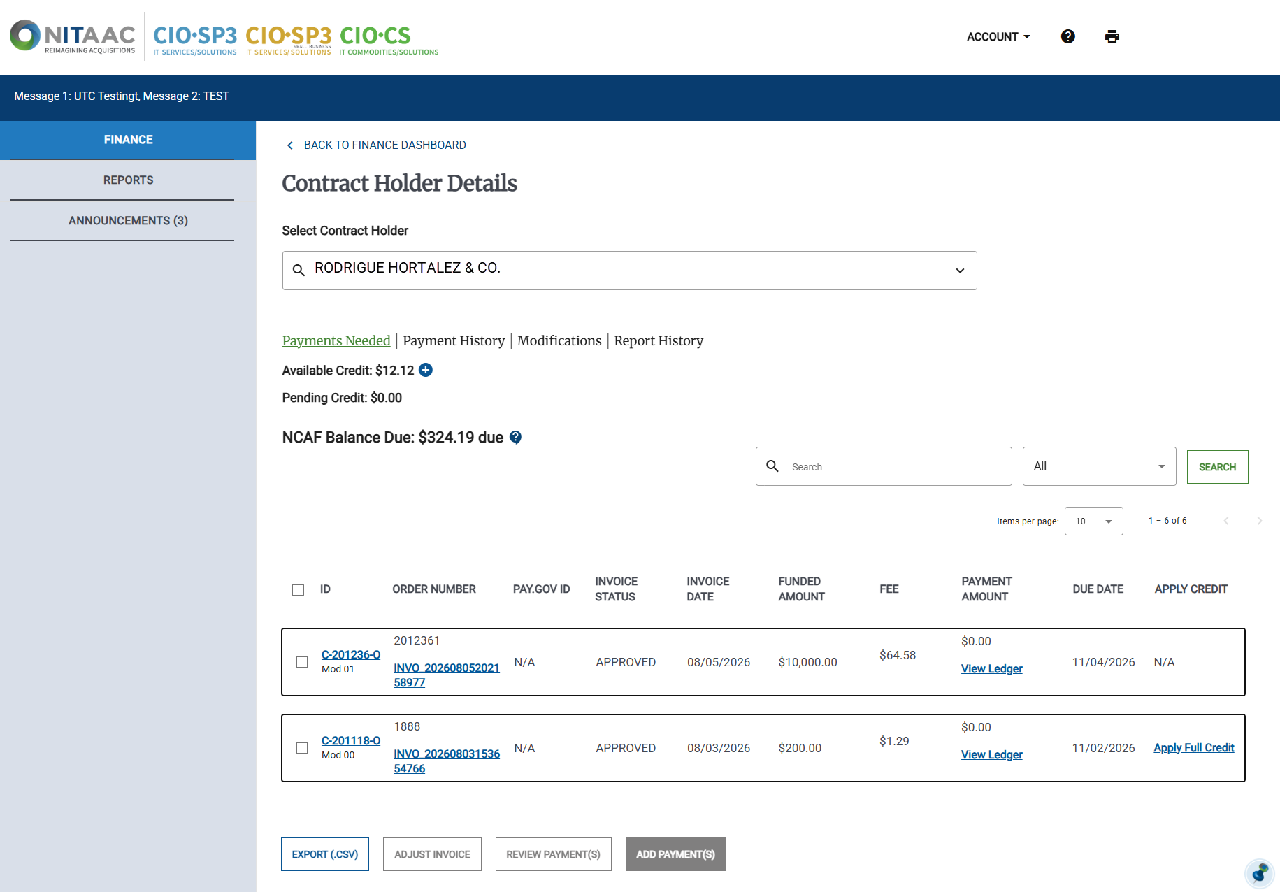 Contract Holder Details Screenshot of the Contract Holder Details page in the Finance dashboard.