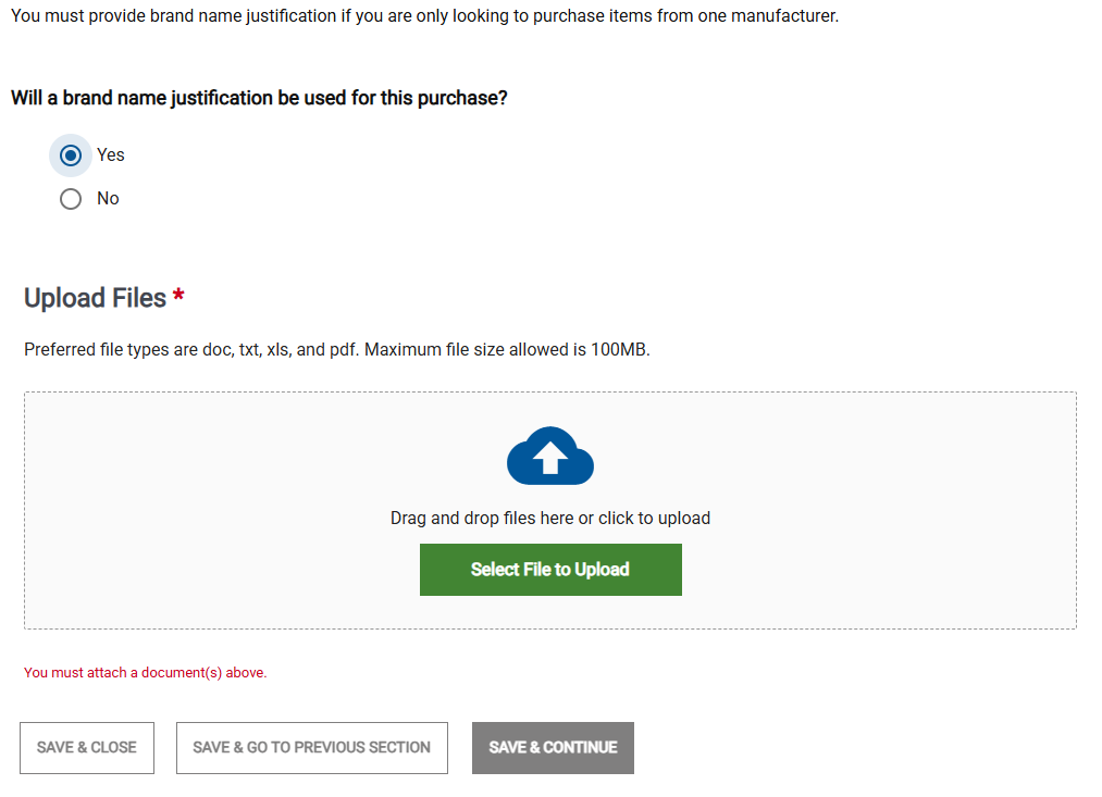 Screenshot of the Brand Name Justification Page.