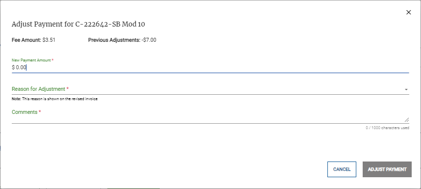 Screenshot of the Adding Payment pop-up.