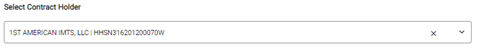 Screenshot of the Contract Holder Drop Down List. Select the Contract Holder from this list.