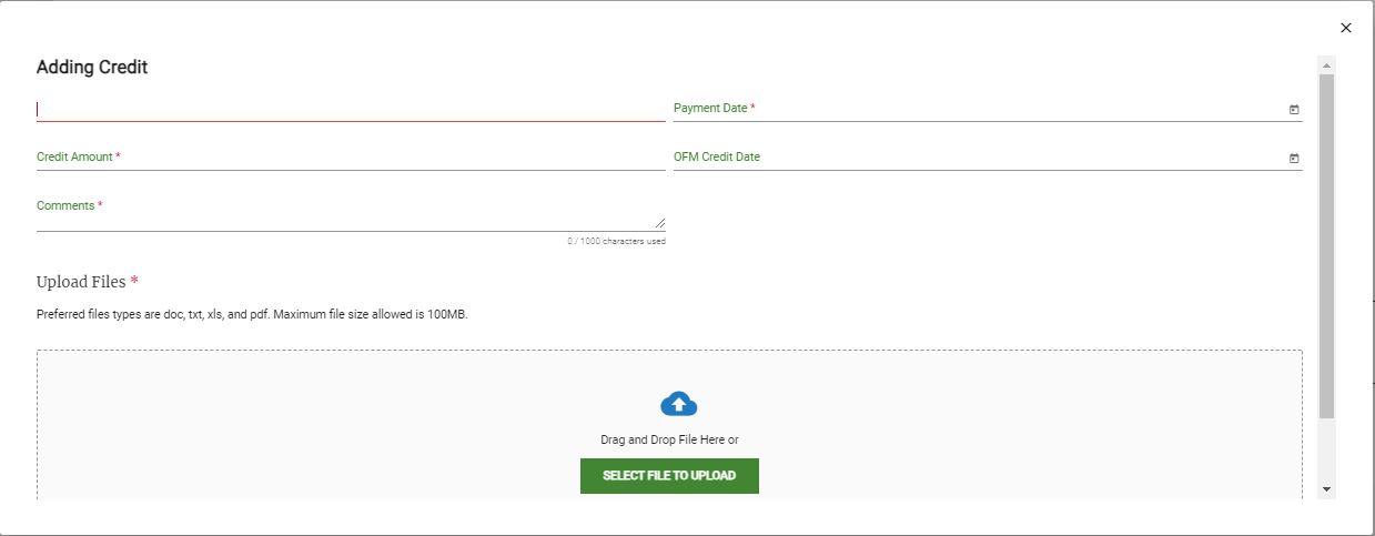 Screenshot of the Adding Credit page.