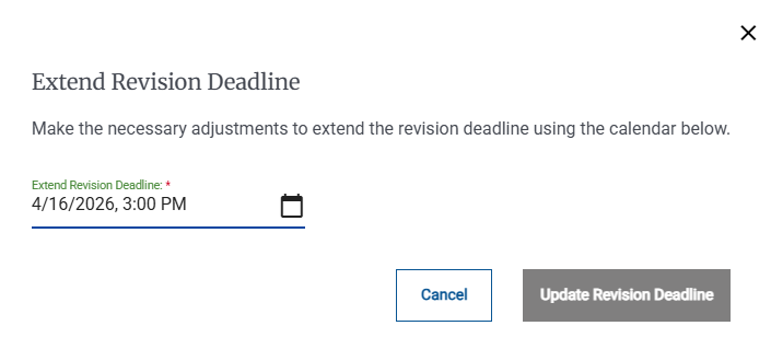 Screenshot of the Extend Revision Deadline pop-up.