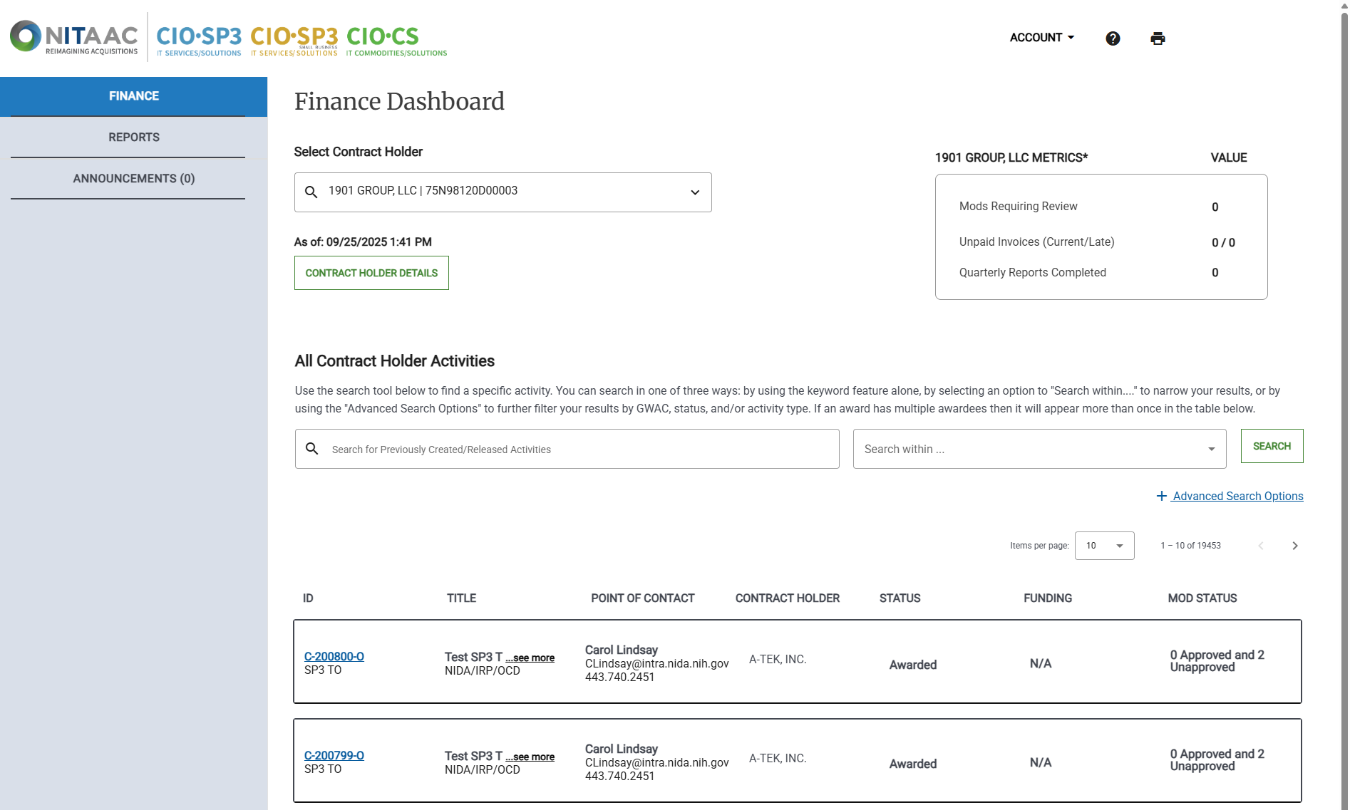 Screenshot of the Finance Dashboard. Only users assigned to the Finance role see this dashboard.