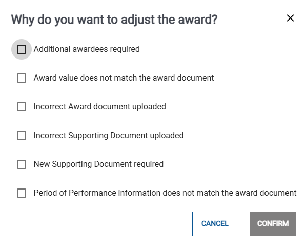 Screenshot of the Adjust Award Dialog box.